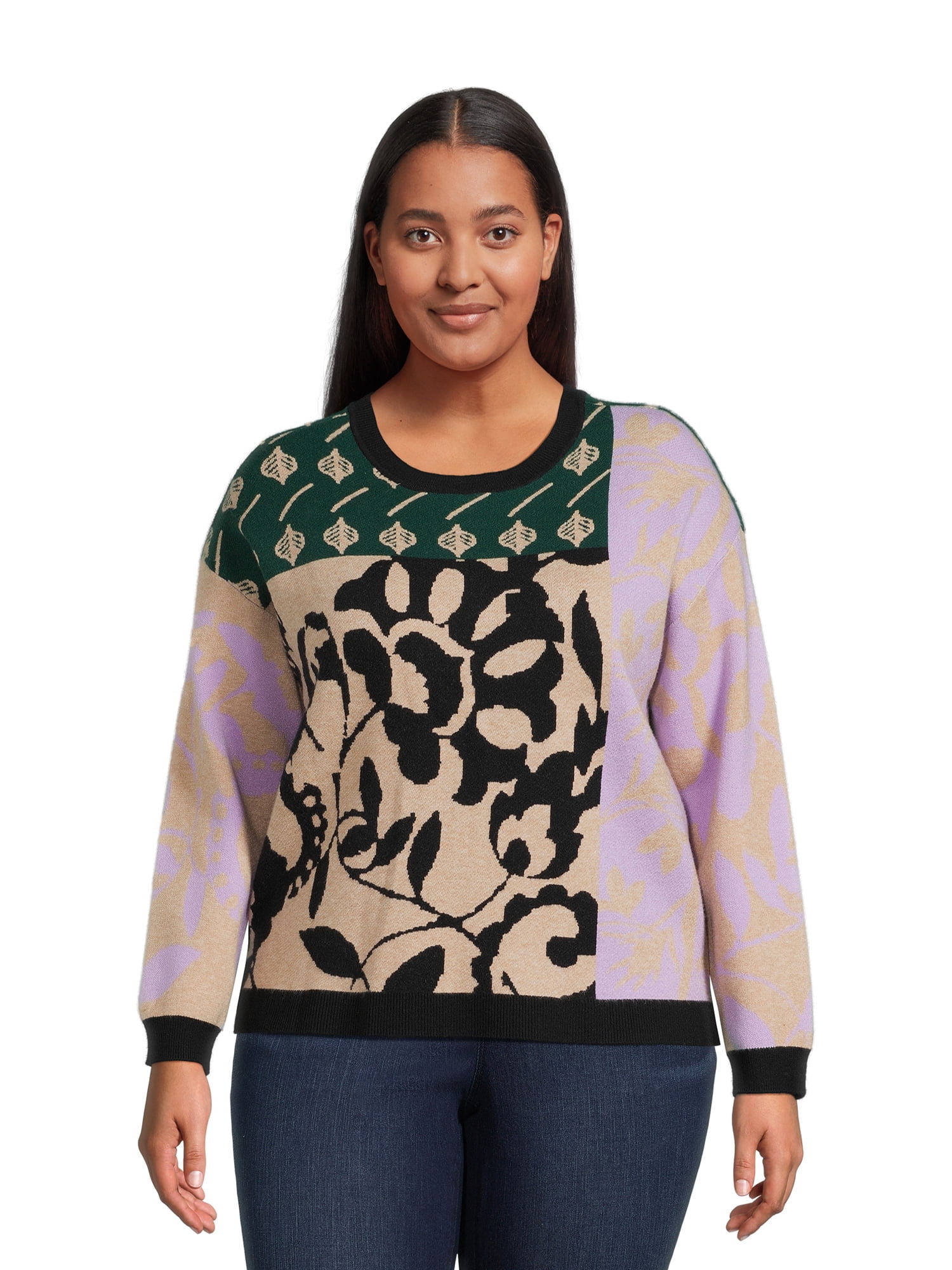 99 Jane Street Women's Plus Size Crewneck Pullover Sweater with Long Raglan  Sleeves, Midweight 
