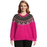 99 Jane Street Women's Plus Size Crewneck Pullover Sweater with Long Raglan Sleeves, Midweight