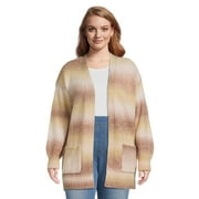 99 Jane Street Women's Plus Size Drop Shoulder Open Cardigan with Balloon Sleeves