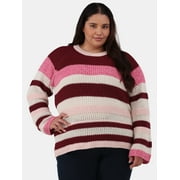 99 JANE STREET Women's Plus Textured Striped Raglan Sweater, Midweight, Sizes 1X-4X