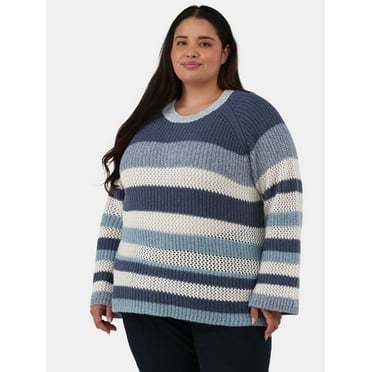 99 Jane Street Women's Plus Textured Striped Raglan Sweater, Midweight, Sizes 1X-4X
