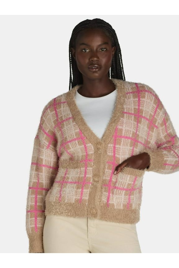 Women's V-Neck Cardigan Sweater with Long Sleeves, Midweight, Sizes XS-XL