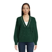 99 Jane Street Women's V-Neck Embellished Button Front Cardigan with Long Sleeves, Sizes S-3XL