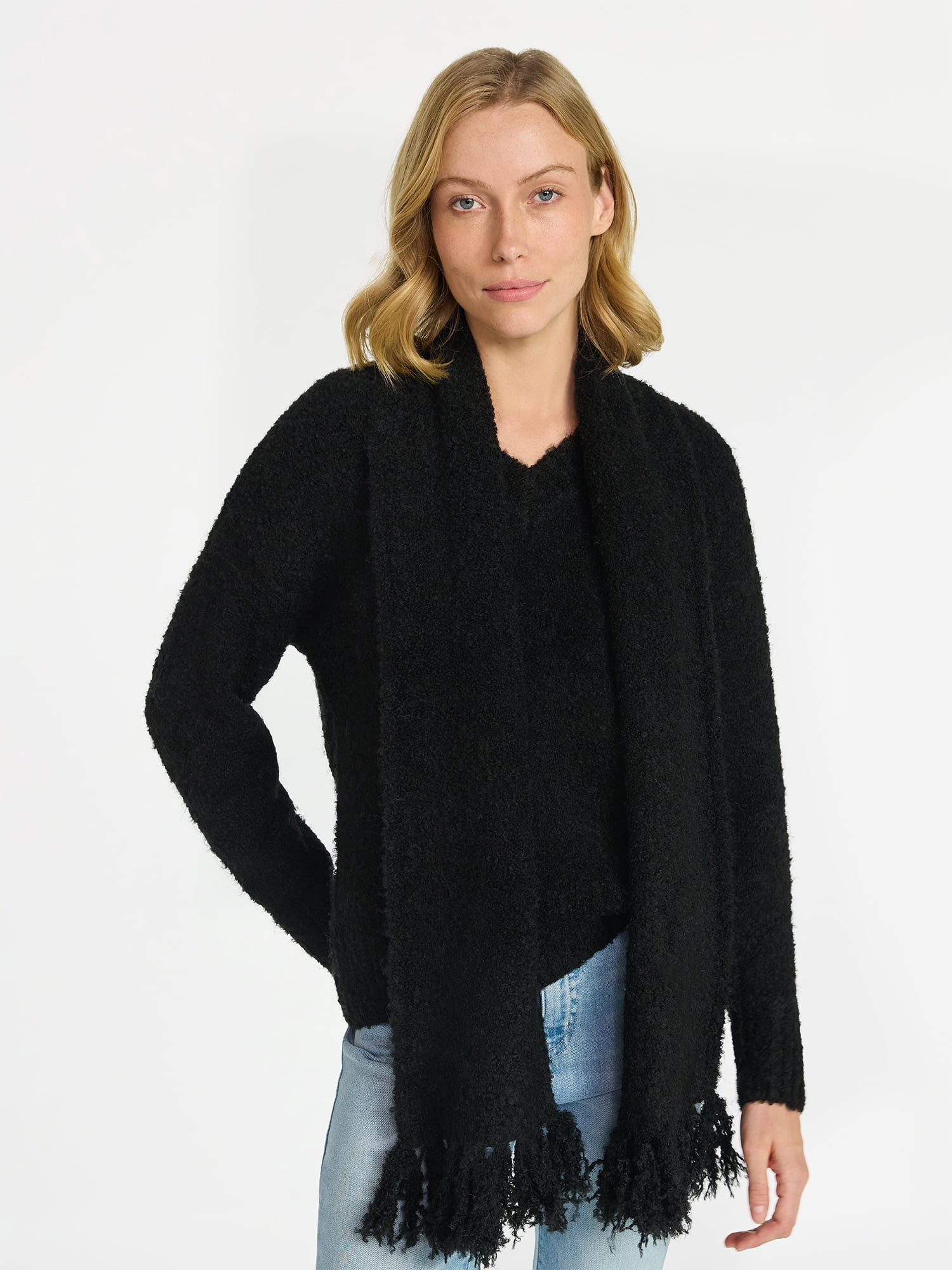 99 Jane Street Women's and Women's Plus Boucle Sweater and Scarf Set, Midweight, 2-Piece, Sizes XS-4X