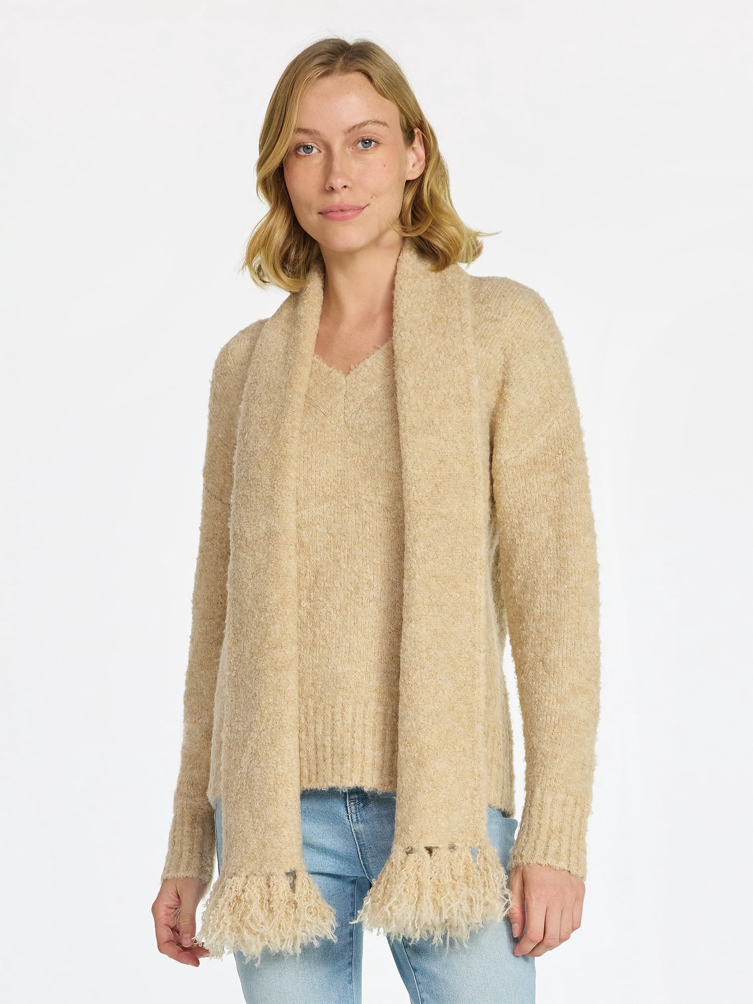 99 Jane Street Women's and Women's Plus Boucle Sweater and Scarf Set, Midweight, 2-Piece, Sizes XS-4X
