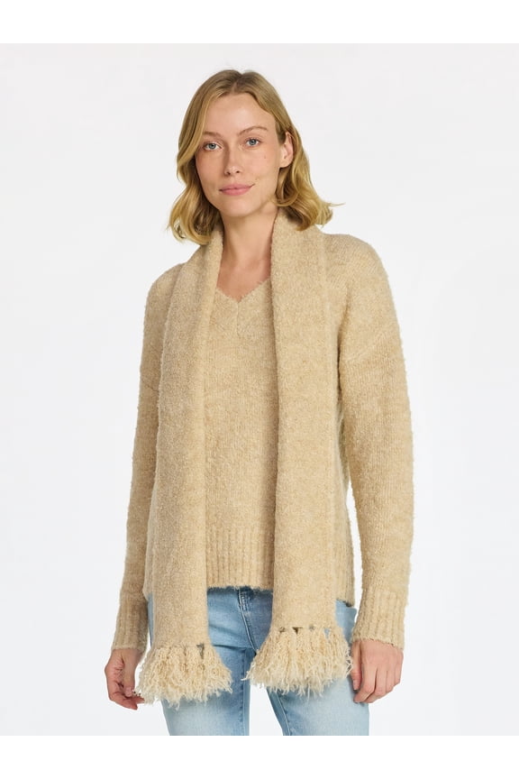 Women's and Women's Plus Boucle Sweater and Scarf Set, Midweight, 2-Piece, Sizes XS-4X