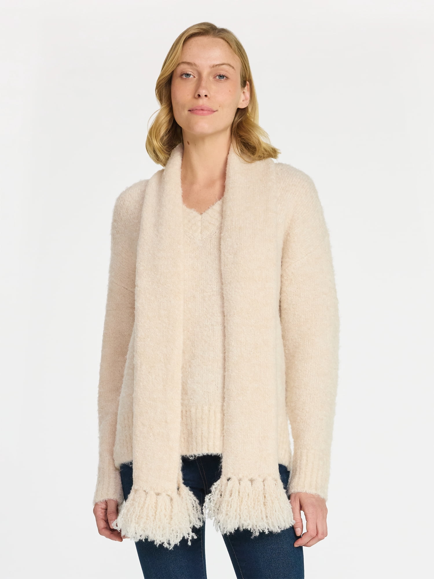 99 Jane Street Women's and Women's Plus Boucle Sweater and Scarf Set, Midweight, 2-Piece, Sizes XS-4X