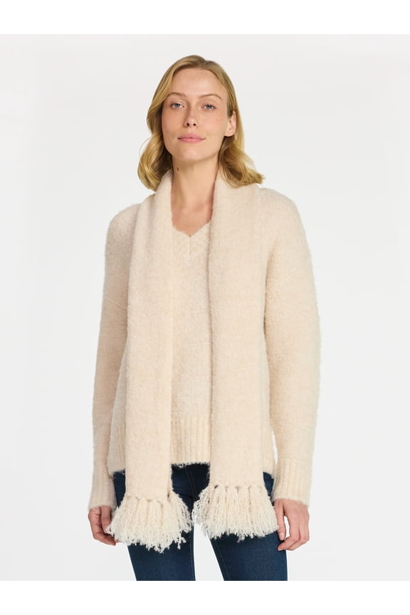 Women's and Women's Plus Boucle Sweater and Scarf Set, Midweight, 2-Piece, Sizes XS-4X