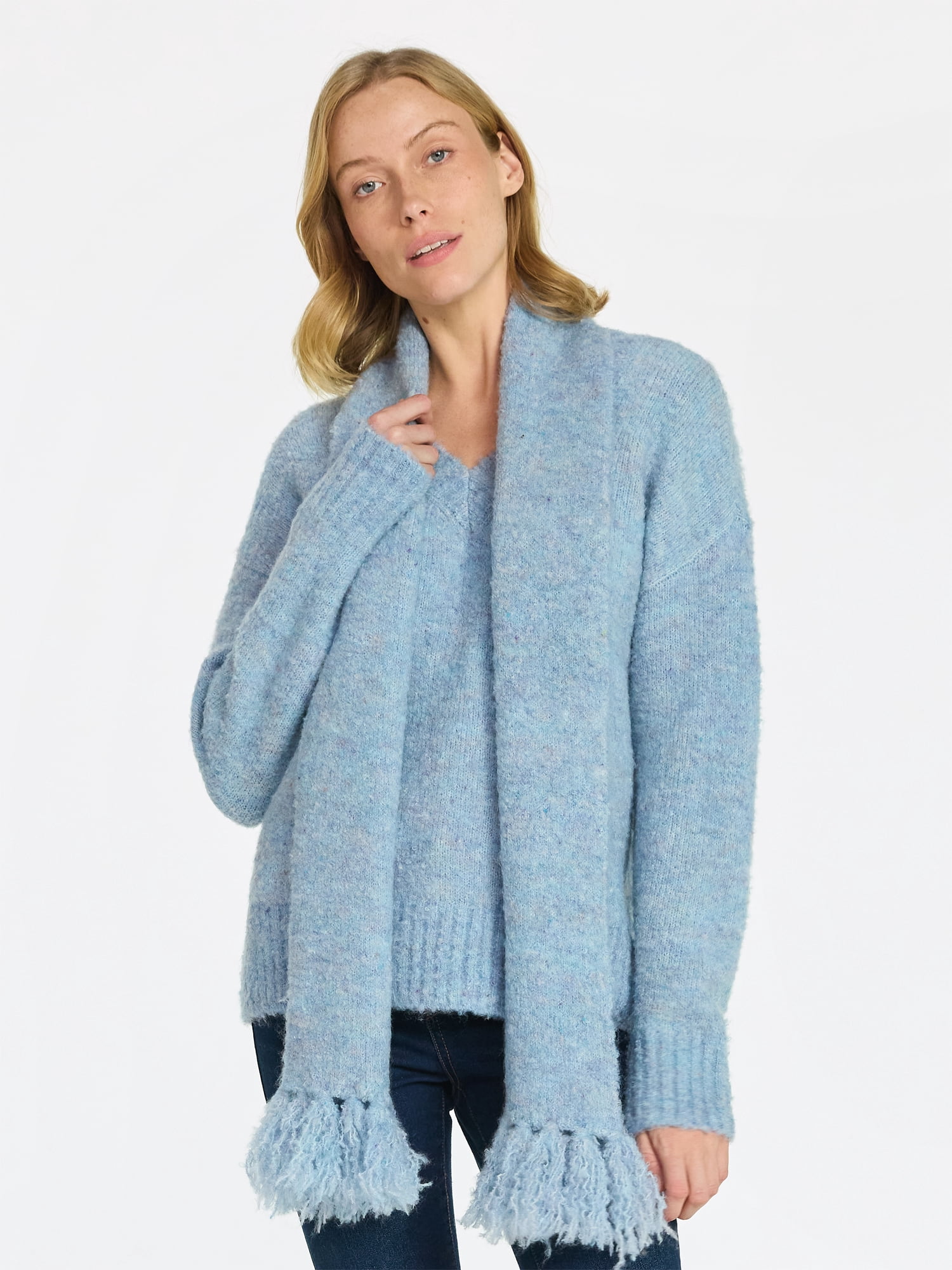 99 Jane Street Women's and Women's Plus Boucle Sweater and Scarf Set, Midweight, 2-Piece, Sizes XS-4X