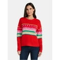 thumbnail image 1 of 99 Jane Street Women's and Women's Plus Fair Isle Pullover Sweater, Midweight, Sizes XS-4X, 1 of 5