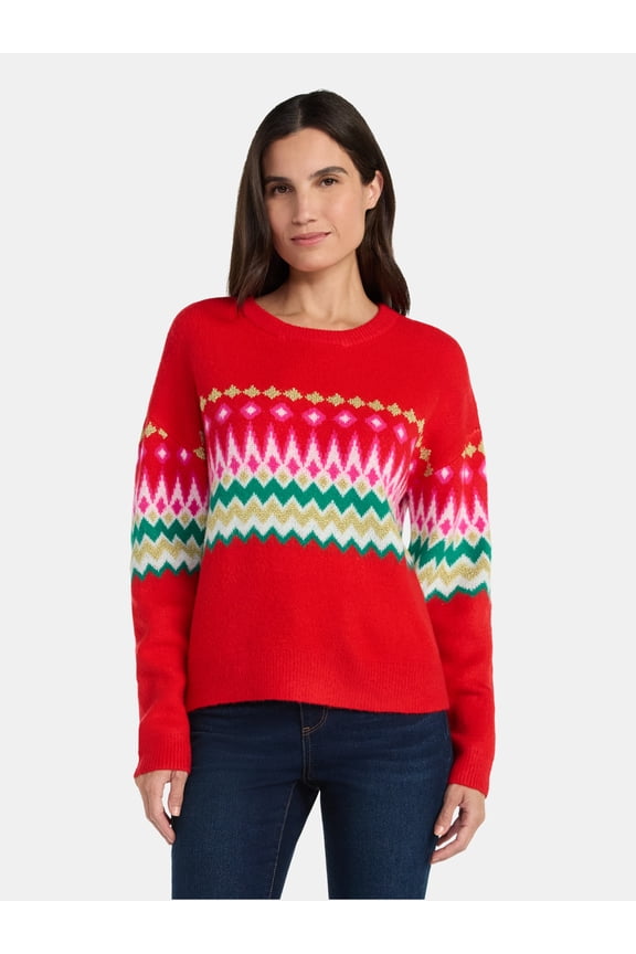 Women's and Women's Plus Fair Isle Pullover Sweater, Midweight, Sizes XS-4X