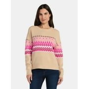 99 JANE STREET Women's and Women's Plus Fair Isle Pullover Sweater, Midweight, Sizes XS-4X