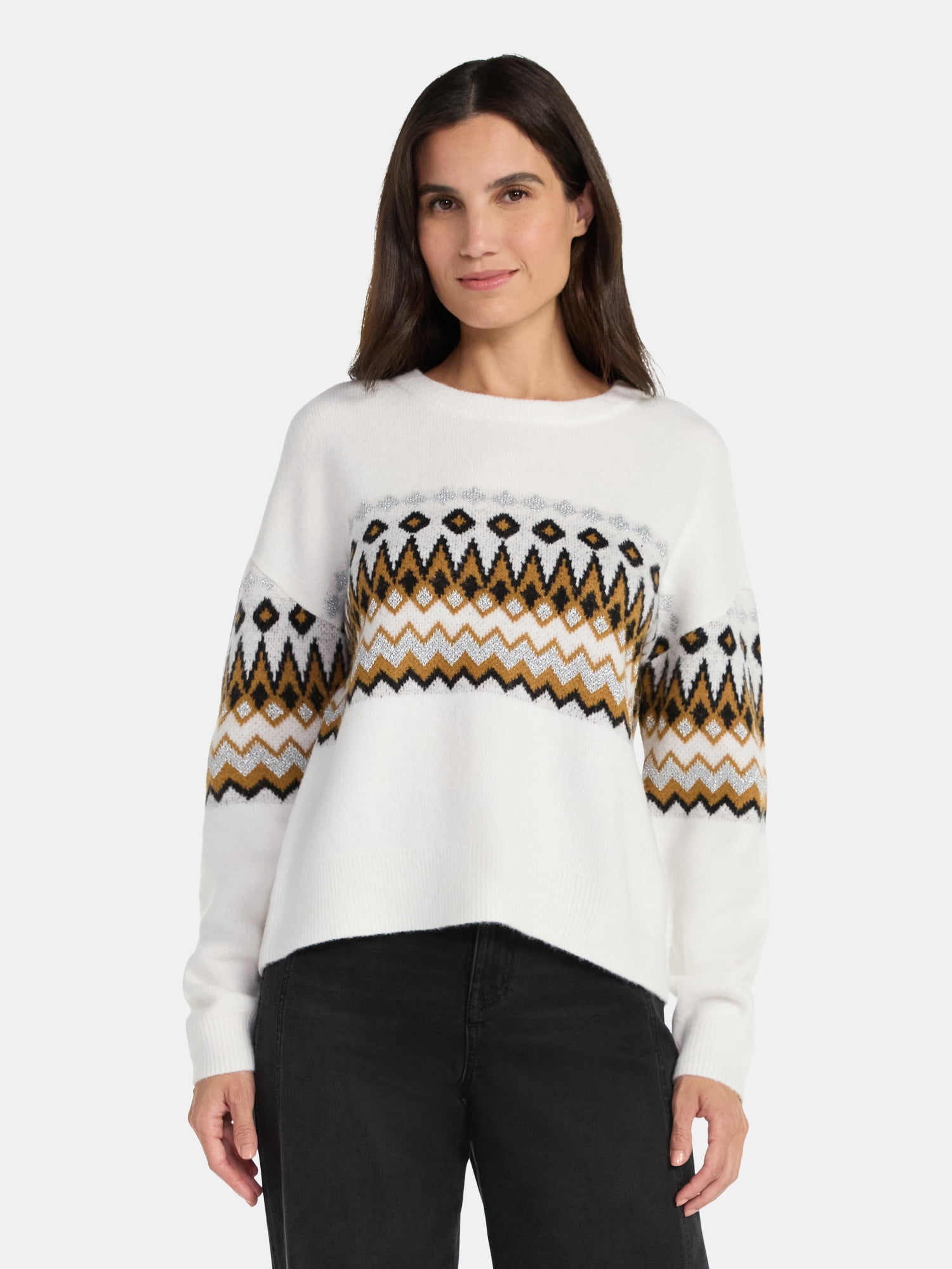 99 Jane Street Women's and Women's Plus Fair Isle Pullover Sweater, Midweight, Sizes XS-4X