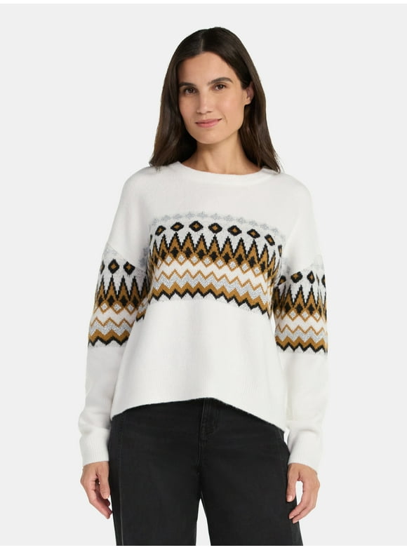 Women's and Women's Plus Fair Isle Pullover Sweater, Midweight, Sizes XS-4X