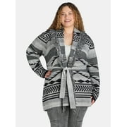99 JANE STREET Women's and Women's Plus Size Shawl Collar Cardigan Sweater with Fringe, Midweight, Sizes XS-4X