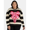 thumbnail image 1 of 99 Jane Street Women’s and Women's Plus Striped Sweater with Bow Design, Sizes XS-4X, 1 of 6