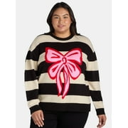 99 Jane Street Women’s and Women's Plus Striped Sweater with Heart Design, Sizes XS-4X