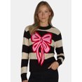 thumbnail image 1 of 99 Jane Street Women’s and Women's Plus Striped Sweater with Bow Design, Sizes XS-4X, 1 of 6