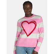 99 JANE STREET Women’s and Women's Plus Striped Sweater with Heart Design, Sizes XS-4X