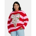 thumbnail image 1 of 99 Jane Street Women's and Women's Plus Striped Sweater with Heart Design, Midweight, Sizes XS-4X, 1 of 5