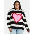 thumbnail image 1 of 99 Jane Street Women’s and Women's Plus Striped Sweater with Heart Design, Sizes XS-4X, 1 of 6