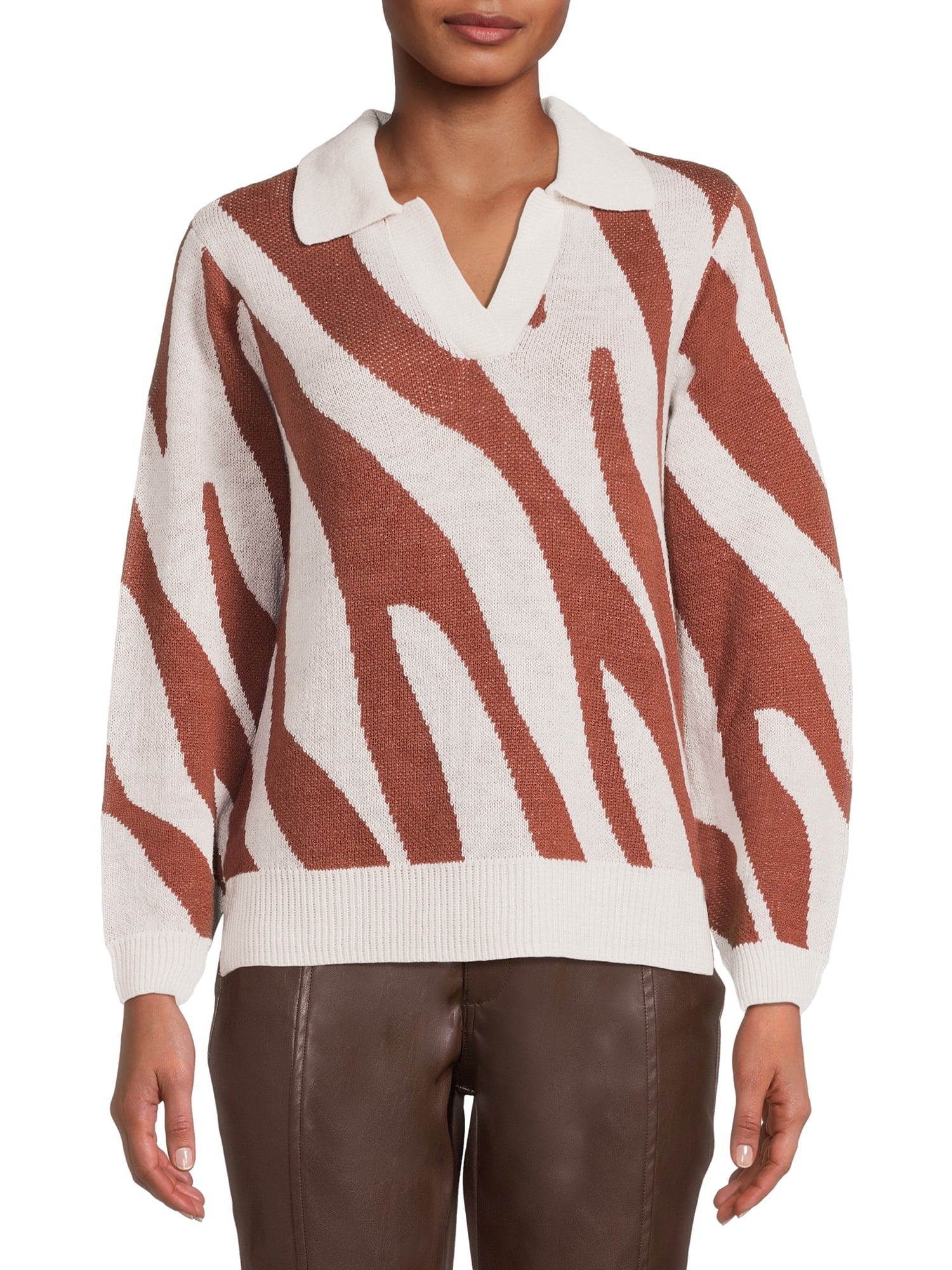 99 Jane Street's Womens Long Sleeve Polo Collar Sweater