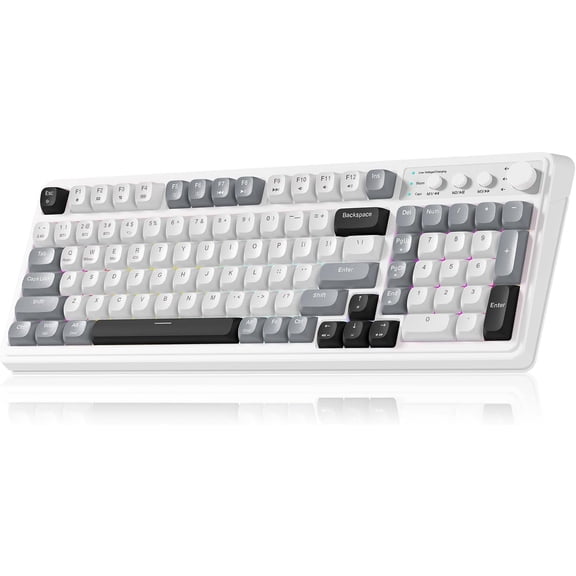 99 Keyboard, Custom Computer Keyboard, Tri-Mode 5.0/2.4GHz/-C Cute Creamy Gaming Keyboards with Number Pad, Backlit Media Knob Programmable Keybaord for PC Gamer - Grey