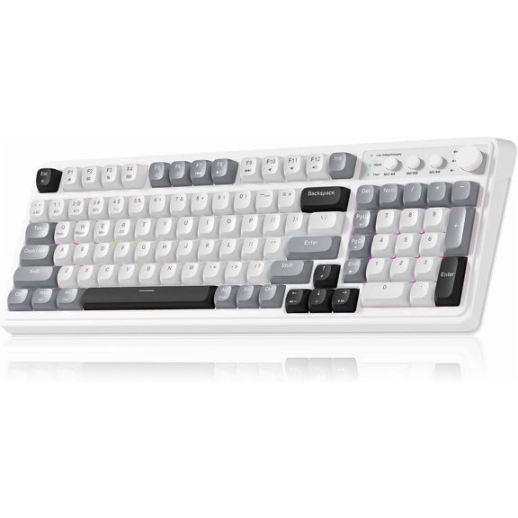 99 Keyboard, Custom Computer Keyboard, Tri-Mode 5.0/2.4GHz/USB-C Cute Creamy Gaming Keyboards with Number Pad, RGB Backlit Media Knob Programmable Keybaord for PC Gamer - Grey