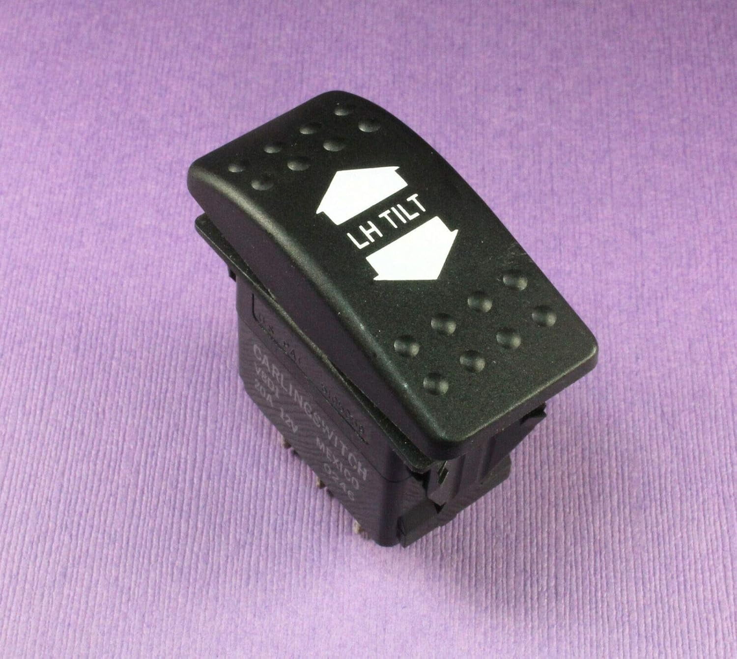 #99)  MOMENTARY LH Tilt Rocker Switch SPDT 20A 12VDC (ON) Off (ON), V8D1