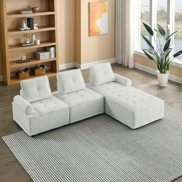 99 Modular Sectional Sofa Oversized L Shape Sofa with No Leg Design and Back Cushion Comfy Cloud Couch with Low Seat for Living Room Free