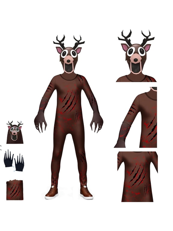 99-Nights in The Forest Bodysuits with Headgear, Bodysuit & Gloves - Scary Deer Monster Outfit for Boys and Girls, Ideal Halloween Gift for Birthday Party Dress Up