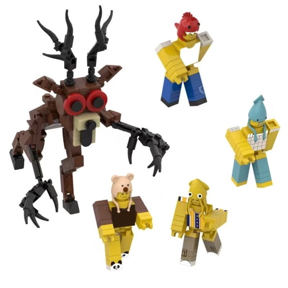 99 Nights in The Forest - Moose Building Blocks Set, 5-Piece Game-Inspired Figures, 7.8 Inch Large Animal with Mini Characters, Collectible Desk Decor