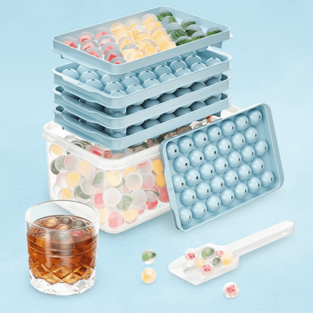 99 PCS Ice Cube Trays with Lids and Storage Bins, Round Circle Ice Molds for Freezer, Small Ice Maker for Chilling Drinks, Blue (0.8 Inch, Pack of 3)