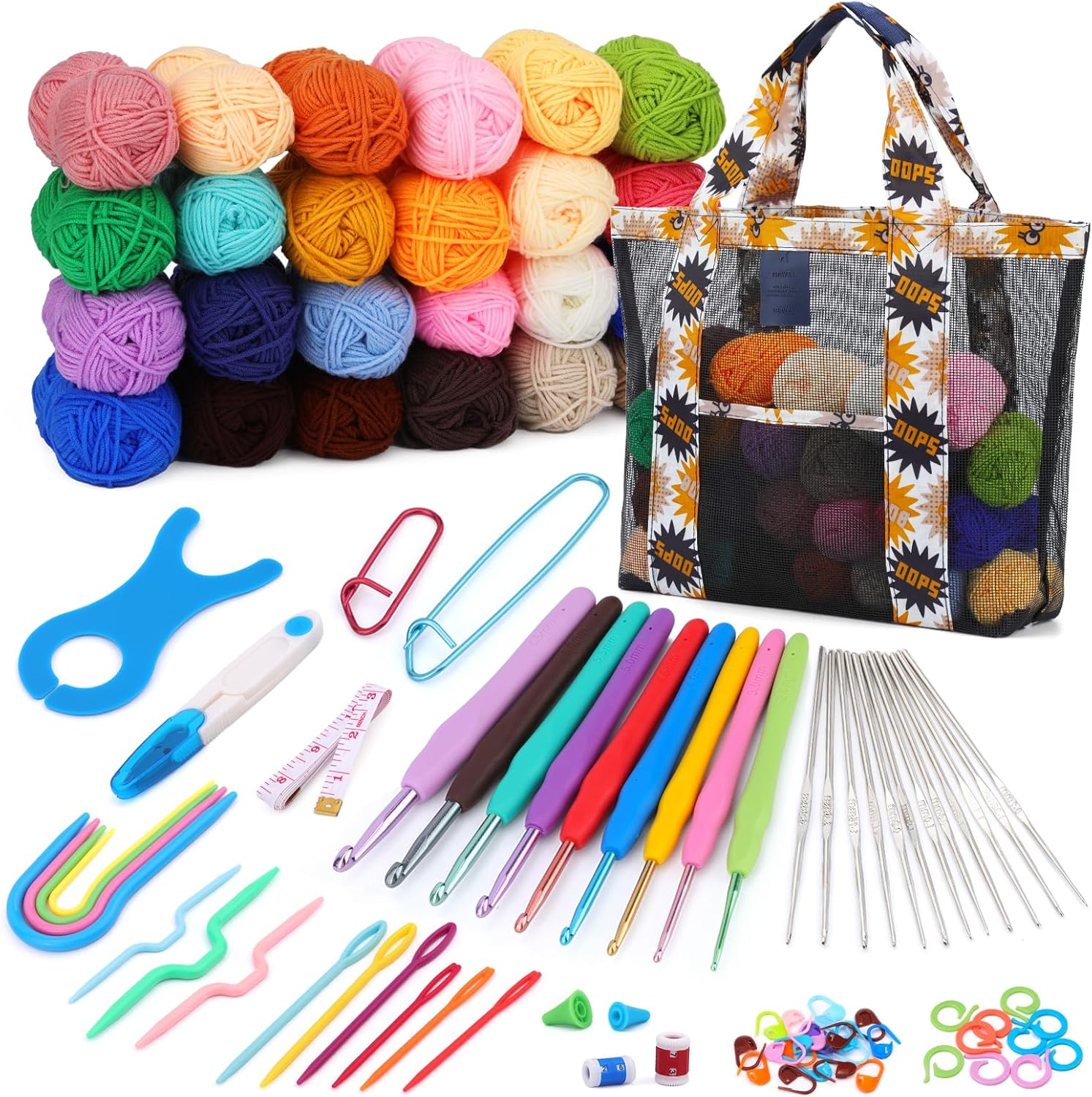 Kit Crochet Débutant Allazone 131 Pièces - Avec Laine, Sac Et Accessoires Pour Apprendre Le Crochet