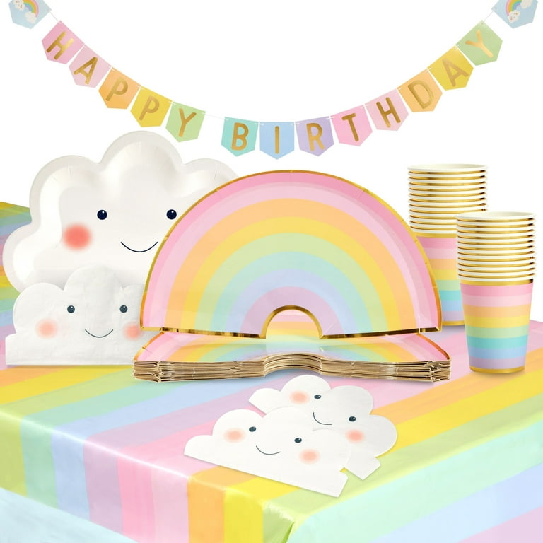 Pastel Rainbow Party Decorations, Printable Editable Rainbow Party