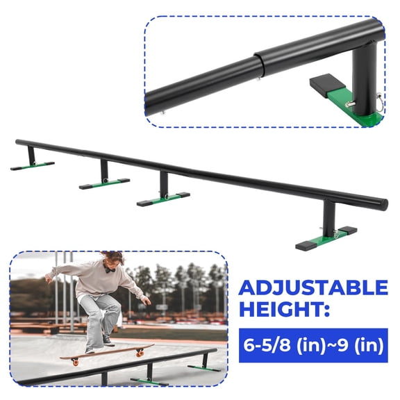 99" Round Steel Skate Rail Grind Rail for Scooters, Skateboards & Inline Skates