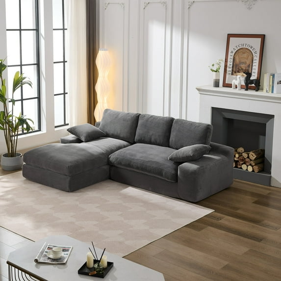 99" Sectional Cloud Couch with 53" Chaise Lounge, Boneless L Shape Sofa with Deep Seat and 400LBS/Seat, Minimalist Modular Sleeper Couches for Living Room Apartment, Grey