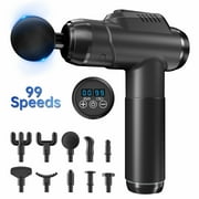 99 Speed Adjustable Fascial Massage Gun, Handheld, Deep Tissue Massage, Motorized Silent Portable with 10 Customized Massage Heads for Muscle Soreness and Stiffness，Gray