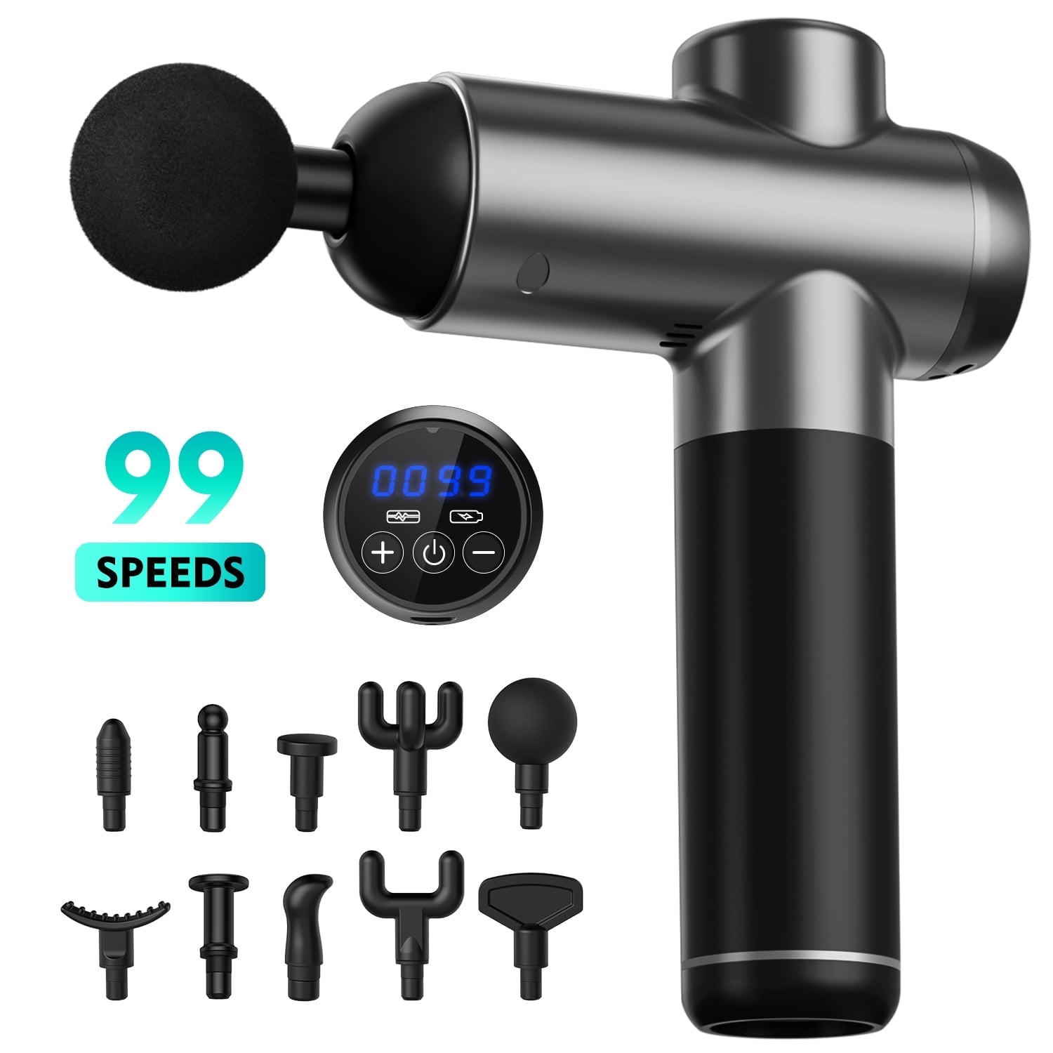 Cshidworld 99 Speed Adjustable Fascial Massage Gun, Handheld, Deep Tissue Massage, Motorized Silent Portable with 10 Customized Massage Heads for Muscle Soreness and Stiffness.