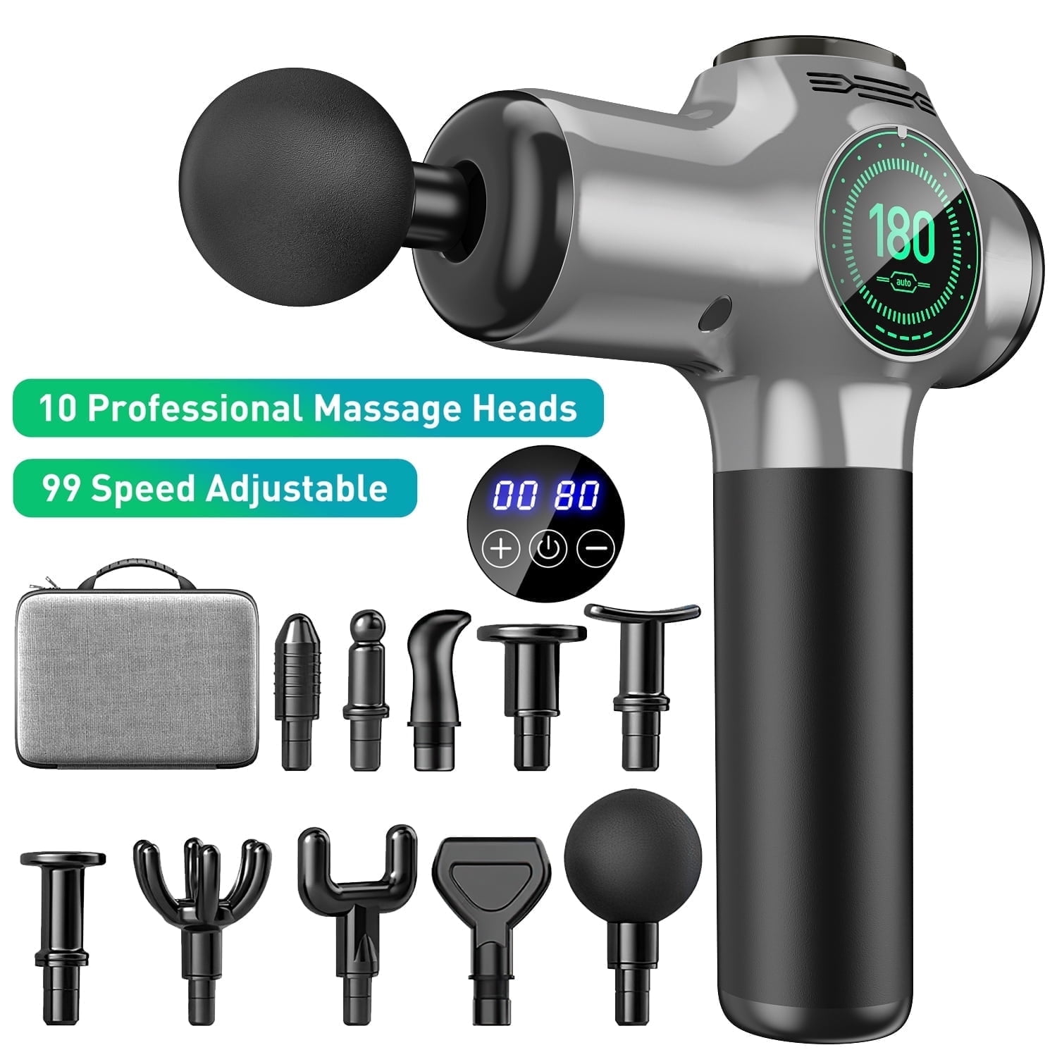 99 Speed Massage Gun, Upgrade Deep Tissue Back Massager with 10 Massages Heads & Silent Brush Motor, Percussion Massage Guns for Athletes for Pain Relief, Quiet Electric Massager for Treatment,Silver