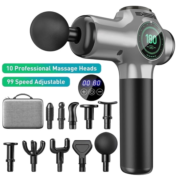 Cshidworld 99 Speed Massage Gun, Upgrade Deep Tissue Back Massager with 10 Massages Heads & Silent Brush Motor, Percussion Massage Guns for Athletes for Pain Relief, Massager for Treatment,Silver