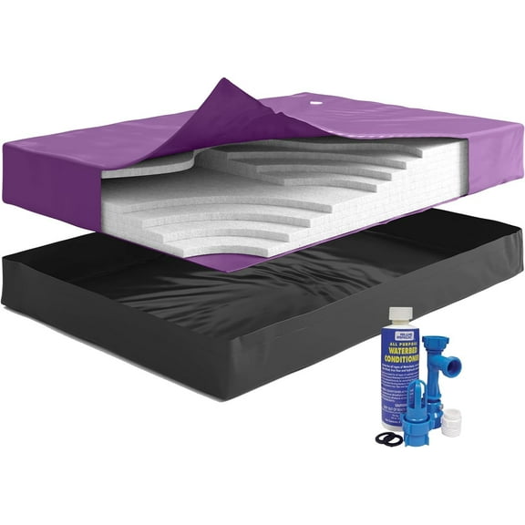 The Bedroom Store 99% Waveless Hardside Waterbed Mattress Bundle with Eight Wave Reducing Fiber Layers, Liner, Fill/Drain Kit & Conditioner, Frame Not Included, Size Super Single