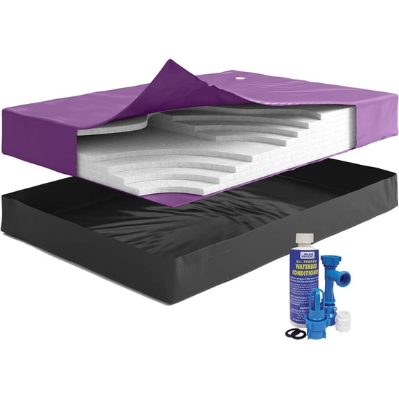 99% Waveless Hardside Waterbed Mattress Bundle, Super Single - Eight Wave Reducing Layers, Liner, Fill/Drain Kit, Conditioner - Frame Not Included