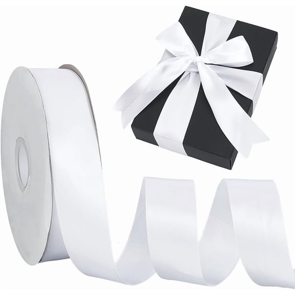 99 Yards White Satin Ribbon 1.5 Inches Wide Solid Fabric Lace Ribbon Polyester Silk Lace Trim for Gift Wrapping Weddings Decoration Bouquet Craft Sewing Hair Invitation