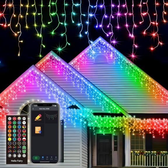 99-ft Smart Icicle Christmas Lights with Programmable RGB Fairy LED Lights