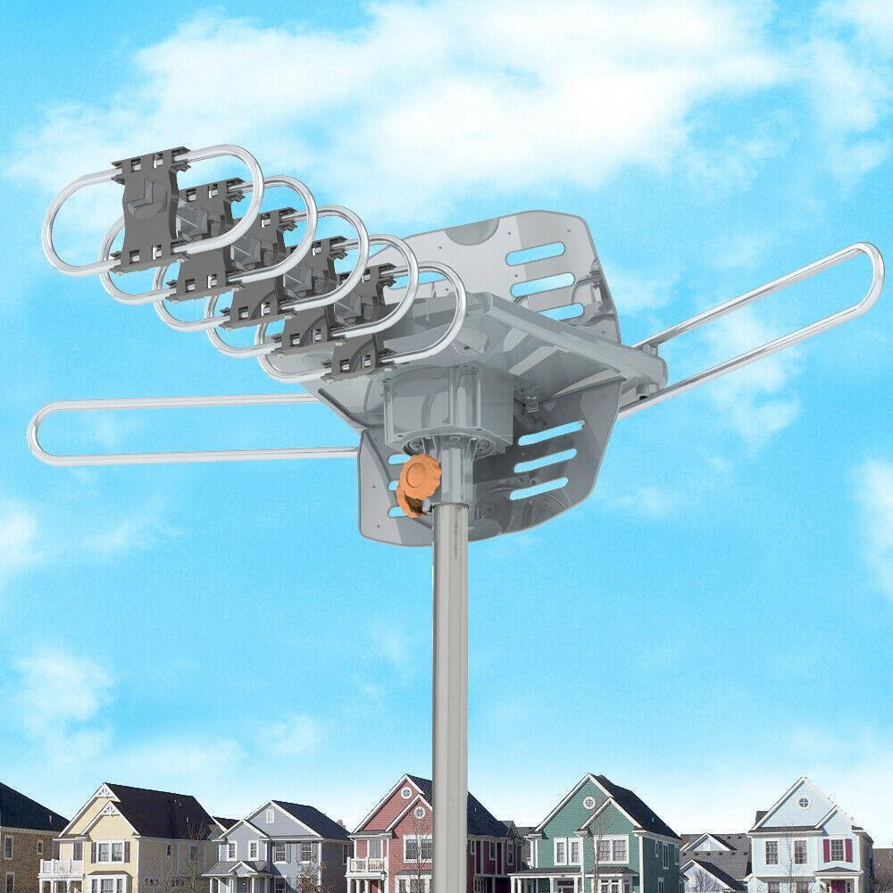 New 990 Mile Outdoor TV Antenna Motorized Amplified V UHF HDTV 1080P 4K 360° Rotate