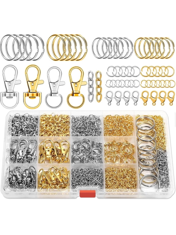 990 Pcs Keychain Making Kit, Keychain Craft Supplies Including Key Chain Hooks, Lobster Clasps, Key Rings and Jump Rings for Key Chain Making and Jewelry Making Craft Supplies (Silver, Gold)