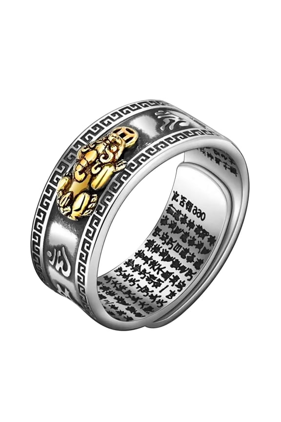 990 Silver Feng Shui PiXiu Adjustable Ring MANI Mantra Protection Wealth Ring