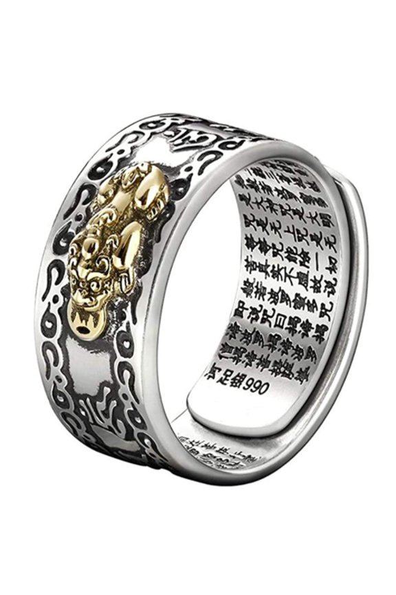 990 Silver Feng Shui PiXiu Adjustable Ring MANI Mantra Protection Wealth Ring