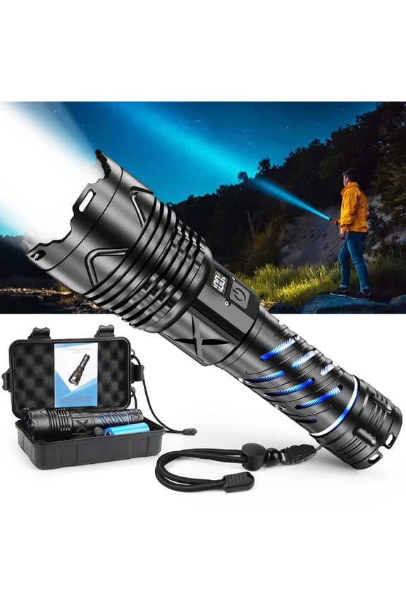Rechargeable Flashlight, 300,000 High Lumen,5 Light Modes, USB-C Fast Charging, Waterproof Portable Flashlight for Camping, Emergency, Home and Outdoor Use
